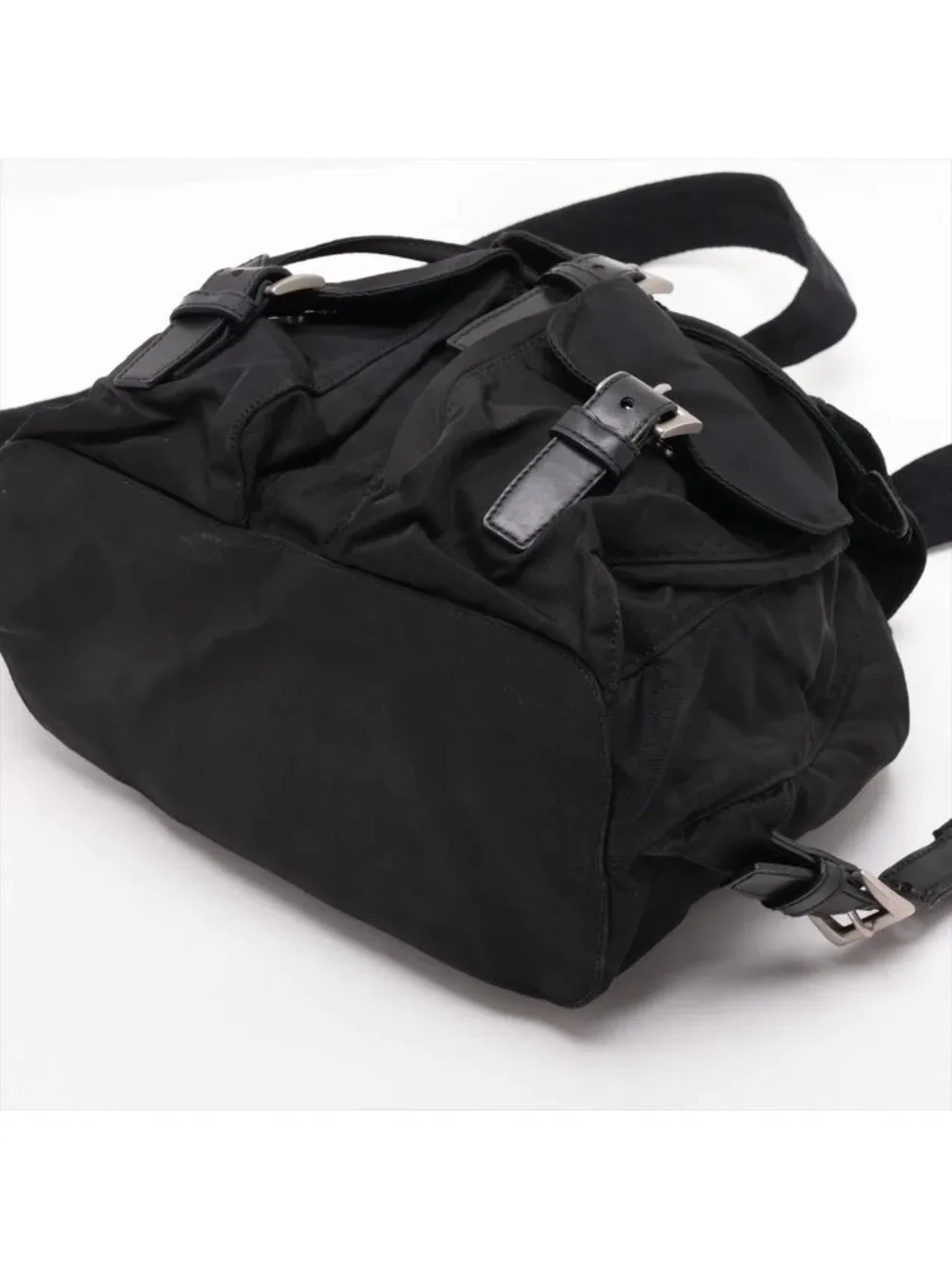 Prada Tessuto Nylon Triangle Logo Leather Backpack Shoulder Bag
